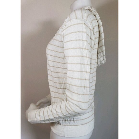 Lafayette 148 Hooded Sweater Womens S Lightweight White Stripe Wool Blend Resort - Picture 5 of 10